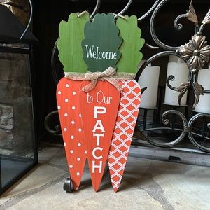NWT Easter Carrot Hanging Indoor Decor Sign Welcome to our Patch